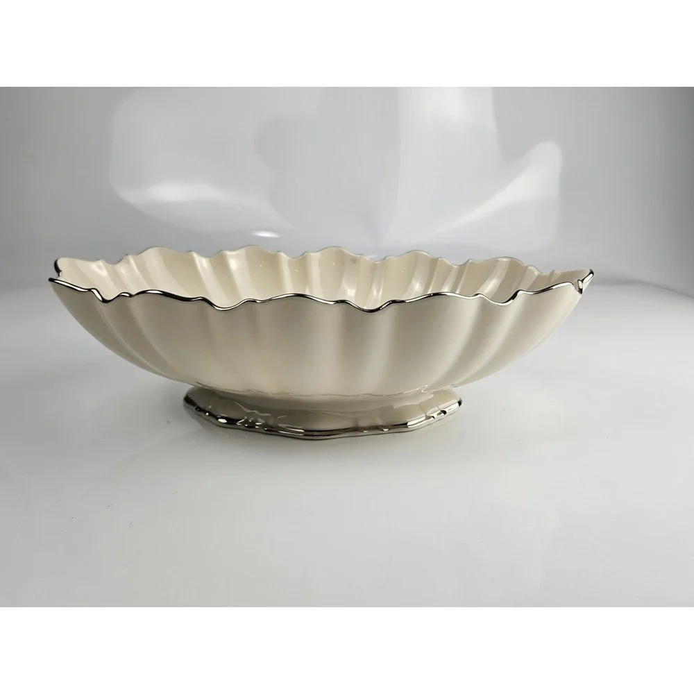 Collection of 5 Lenox‎ Ivory Platinum Candlesticks Trivet Candy & Scallop Dishes